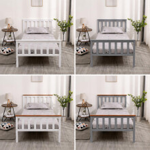 AVC Designs Single Pine Bed Frame 3ft White Wooden Shaker Style Modern Adults Teenagers Childrens Kids Bedroom Furniture White