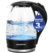 Aigostar 1.7L Glass Electric Kettle with Blue Illumination, 2200W Fast Boil