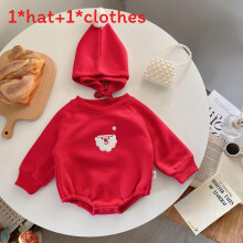 (Red ,90cm)Bebé pequeño manga larga de una sola pieza con material grueso y capucha para Navidad
