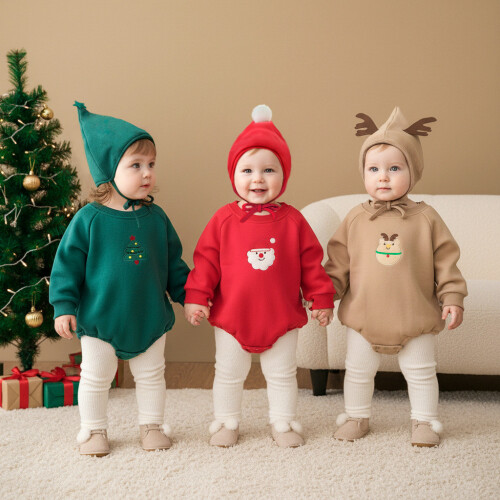 (Red ,80cm)Pezzo unico manica lunga bambino con materiale spesso e cappuccio Natale per 1