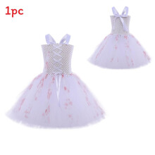 (Dress, XXL) Zombie Blood Bride Childrens Tulle Dress With Mesh And Lace For Costumes Kids Halloween