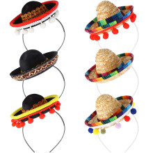 6 Pcs Mini Mexican Sombrero Hats - Cute Straw Sombreros - Cinco De Mayo Fiesta Hat - Unisex One Size Fits Most - Multicolored