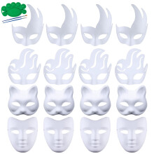 Qavctw 16PCS DIY White Masks Paper Cosplay Christmas Party Mask Unpainted Plain Craft Masquerade Masks for Christmas Mardi Gras Party Mask