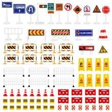 NUOBESTY Road Signs, 62pcs Kids Miniature Traffic Sign Mini Roadblocks Construction Accessories Educational Toys for Kids Cognitive Learning