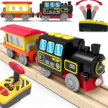 TOPLIVING Motorized Train for Wooden Track, Remote Control with Magnetic Connection, Battery Operated Locomotive Train Set Compatible with Thomas