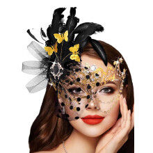 IYOU Women Masquerade Mask Gold Feather Ball Masks for Women