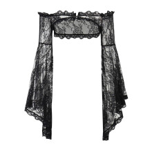 DINGJIUYAN Goth Sexy Vintage Tops, Women Off Shoulder Sheer Lace Overlays Y2K Cosplay Cover-ups Coat Flare Long Sleeve Tops
