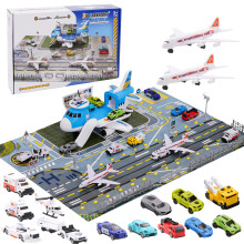 Airport Toys Airplane Car Toy Set for Kids with Trucks, Helicopter, Planes, Signs, Fire Trucks Race Cars and Airport Playmat