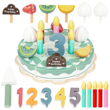 Ainiv Wooden Birthday Cake, Pretend Role Play DIY Cake Toys, Birthday Cakes Cutting Toys With Removable Candles and Decorative Elements