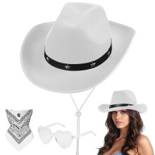 Aomig 3Pcs Cowboy Hat Fancy Dress Accessory, Cowboy Costume Set with Paisley Bandanna and Glasses