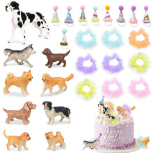 Puppy Dog Cake Topper, 27 PCS Dog Cake Topper, Puppy Do Figure Set, Puppy Cake Decorations, Cake Toppers with Mini Skirt and Birthday Hat