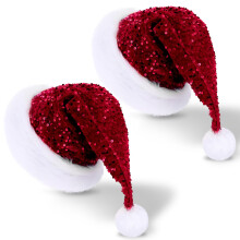 Sumind 2 Pcs Santa Hat Sparkly Christmas Hats for Adults, Kids, Father Christmas Cap Santa Costume