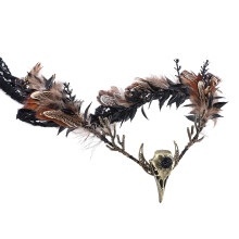 MOSTORY Feather Crown for Witch Accessories Women, Elf Cirlet Headpiece with Raven for Renaissance Halloween Party Cosplay
