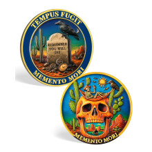 Memento Mori Coin -Desert Skull Memento Vivere Coin - Carpe Diem Stoic EDC Challenge Coin - Inspirational Motivational Reminder Token Stoicism Gifts