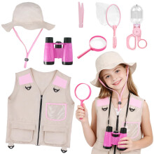 Explorer Costume Kids, 8 Pcs Explorer Kit with Safari Vest Pockets, Hat, Telescope, Bug Catcher Kit