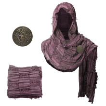 Medieval Scarf Cowl with Brooch, Renaissance Hooded Shawl Unisex