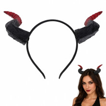 GALPADA Detachable Bull Horn Headband, Red Black Halloween Costume
