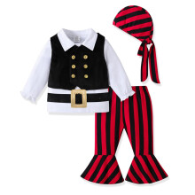 LNL Baby Pirate Costume Toddler Pirate Costume Baby Boy Halloween Costumes Long Sleeve Romper+Vest+Hat+Belt 4pcs set