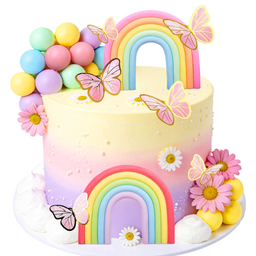 Rainbow Cake Decor Unicorn Cake Decorations Pastel Balls Cake Topper