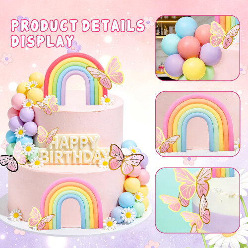 Rainbow Cake Decor Unicorn Cake Decorations Pastel Balls Cake Topper 2