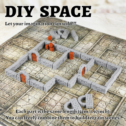 AUSPDICE Dungeon Walls, 40-Piece 28mm DND Terrain Modular System 2
