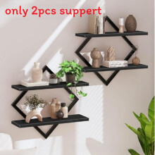 (Black Set) Floating 2tiered Wall Mounted Display Shelf Wooden Shelves Black Frame For Bedroom Kitchen And