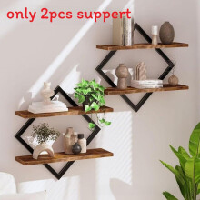 (Brown Set) Floating 2tiered Wall Mounted Display Shelf Wooden Shelves Black Frame For Bedroom Kitchen And