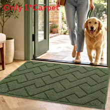 (Light Green)Plush Entry Mat Solid Colored Carpet With Washable Design For Home And Spaces Living