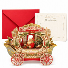 (Style 3)Santa Claus Flying Car 3d Card With Gold Foil Design For Christmas Giving Gift