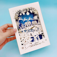 (Blue Deer)Centre de table de voeux de Noël avec impression papier cuivre pour fête maison