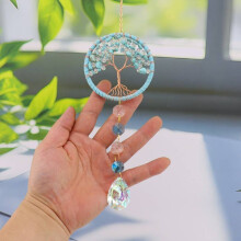 (Turquoise) Catcher Crystal Sun Car Charm With Prosperity Tree For Gift Summer Occasion