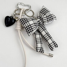 (Black White) With Keychain Hanrafted Geometric Star And Bow For Mobile Phones Decor Bag