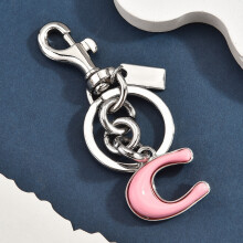 (Pink Silver) Rainbow Metallic Keyring Bag Pendant With C Letters For Details Accessories