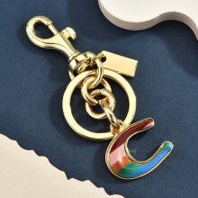 (Rainbow Gold) Rainbow Metallic Keyring Bag Pendant With C Letters For Details Accessories