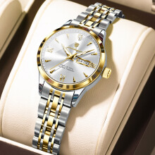 (Rose Gold White) Double Calendar Ladies Watch With Luminescent Hands Calendar For Daily Design