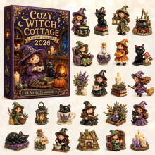 (Bookcase Witch)Calendrier de l'Avent Halloween boîte décorative avec tirages de dessins animés pour décoration de vacances