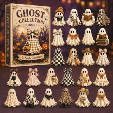 (Checkered Ghost)Halloween Advent Calendar Decorative Box With Cartoon Prints For Decor Holiday