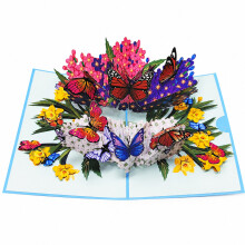 Carte moderne avec motif fleur et papillon 3D pour fête des mères