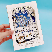 (Blue Ferris)Christmas Greeting Card Centerpiece With Copper Paper Printing For Party Home