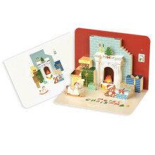 (Fireplace)Tarjeta de papel para chimenea de Navidad con adornos de papel de oro saludo de temporada