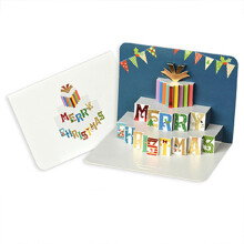 (Gift)Tarjeta de papel para chimenea de Navidad con adornos de papel de oro saludo de temporada