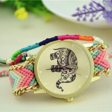 (Pink) Braided Womens Thread Weaved Elephant Dreamcatcher Watch Fashion Gift Bracelet