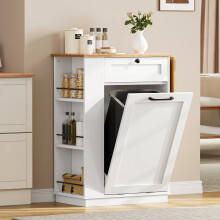 Kitchen Island Sideboard - Tilt-Out Trash Hamper with Extension Board and Side Storage Cabinet