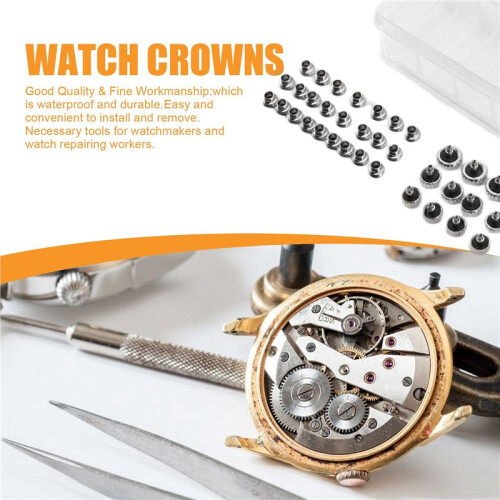 48PCS Watch Crowns Watch Waterproof Replacement Assorted Repair Tools with Box 2