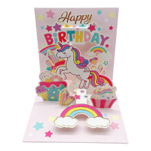 (Unicorn)Cartão comemorativo animal unicórnio festivo 3D com impressão colorida para crianças festivas