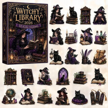 (Cozy Witch House)Calendrier de l'Avent Halloween boîte décorative avec tirages de dessins animés pour décoration de vacances