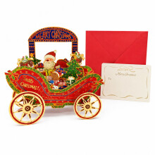 (Style 1)Santa Claus Flying Car 3d Card With Gold Foil Design For Christmas Giving Gift