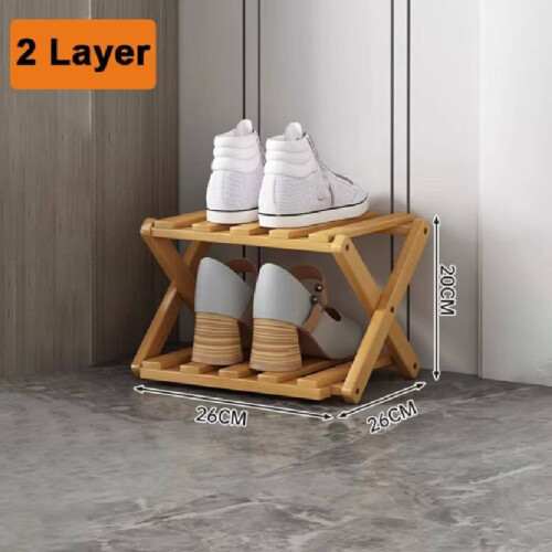 (Khaki)Bamboo Multi Layer Folding Shoe Rack Storage Shelf Indoor Use Durability Sturdy 2
