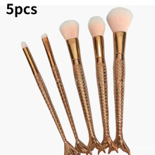 (5pcs Rose Gold)Mermaid Makeup Brush Set Foundation Eyeshadow Brushes Cosmetic Tool Durable