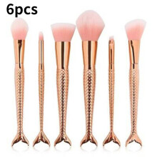 (6pcs Rose Gold)Mermaid Makeup Brush Set Foundation Eyeshadow Brushes Cosmetic Tool Durable